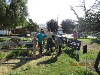 People installing benches with troop 170.