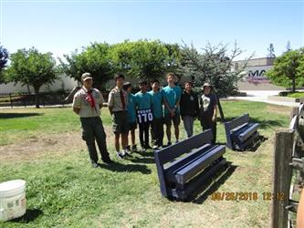 People standing next to installed benches