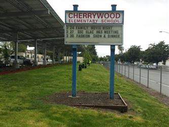 The sign in front of Cherrywood Elementary School