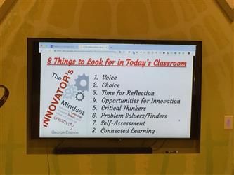 8 Things to look for in todays classroom. 1, voice. 2,choice.3,timefor reflection. 4,opportunities for innovation. 5, critical thinkers. 6, problem solvers and finders. 7, self assessment. 8, connected learning.