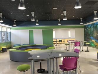 Fancy chairs and tables in The Toyon Flexible Instructional Space