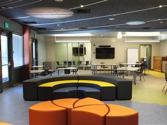 Fancy couches in The Vinci Park Elementary Flexible Instructional Space
