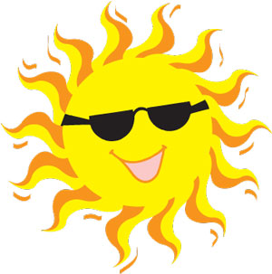 A clipart of the sun wearing sun glasses